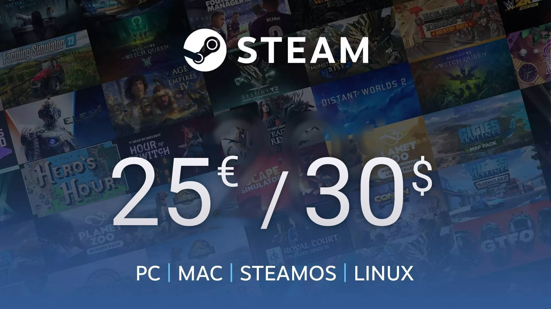 Tarjeta regalo Steam de 25 € gratis