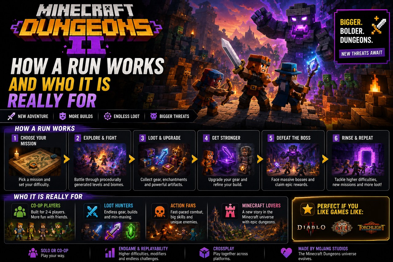 Minecraft Dungeons II: cómo es una incursión y para quién está pensado