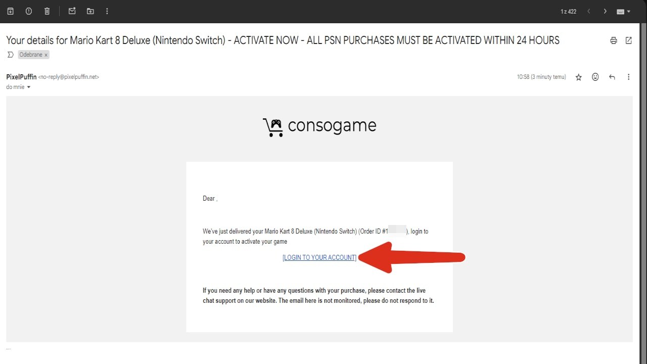 Email de activación con el enlace para acceder a tu cuenta