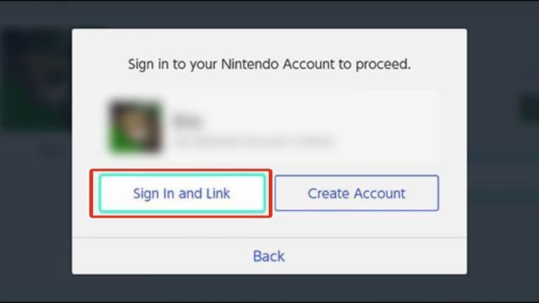Diálogo de iniciar sesión y vincular en Nintendo Switch