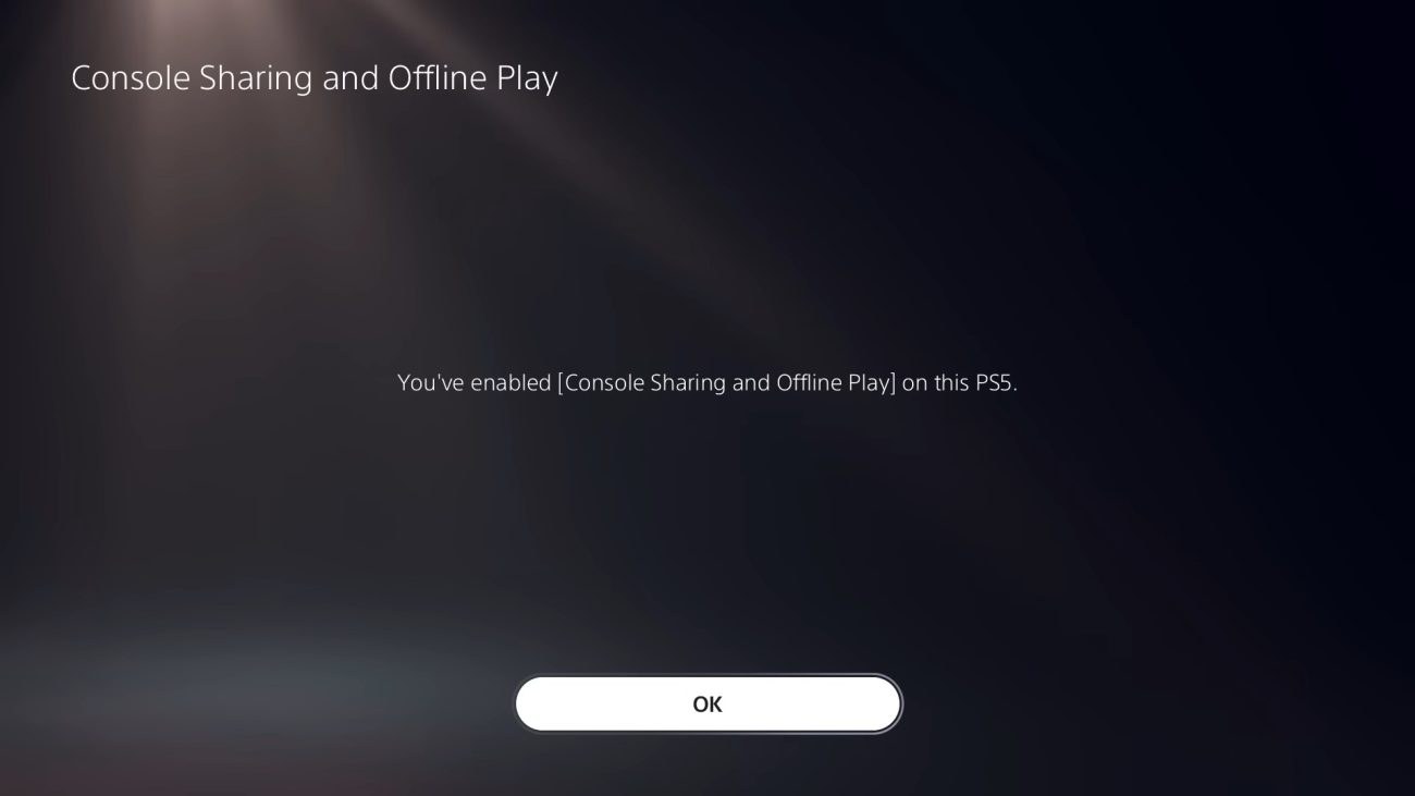 Confirmación de uso compartido y juego sin conexión activado