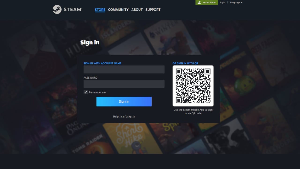Página de inicio de sesión de Steam